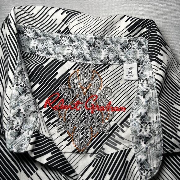 Robert Graham Siloam Spring Shirt Mens Size M Black White Stipe Classic Fit - Picture 2 of 7